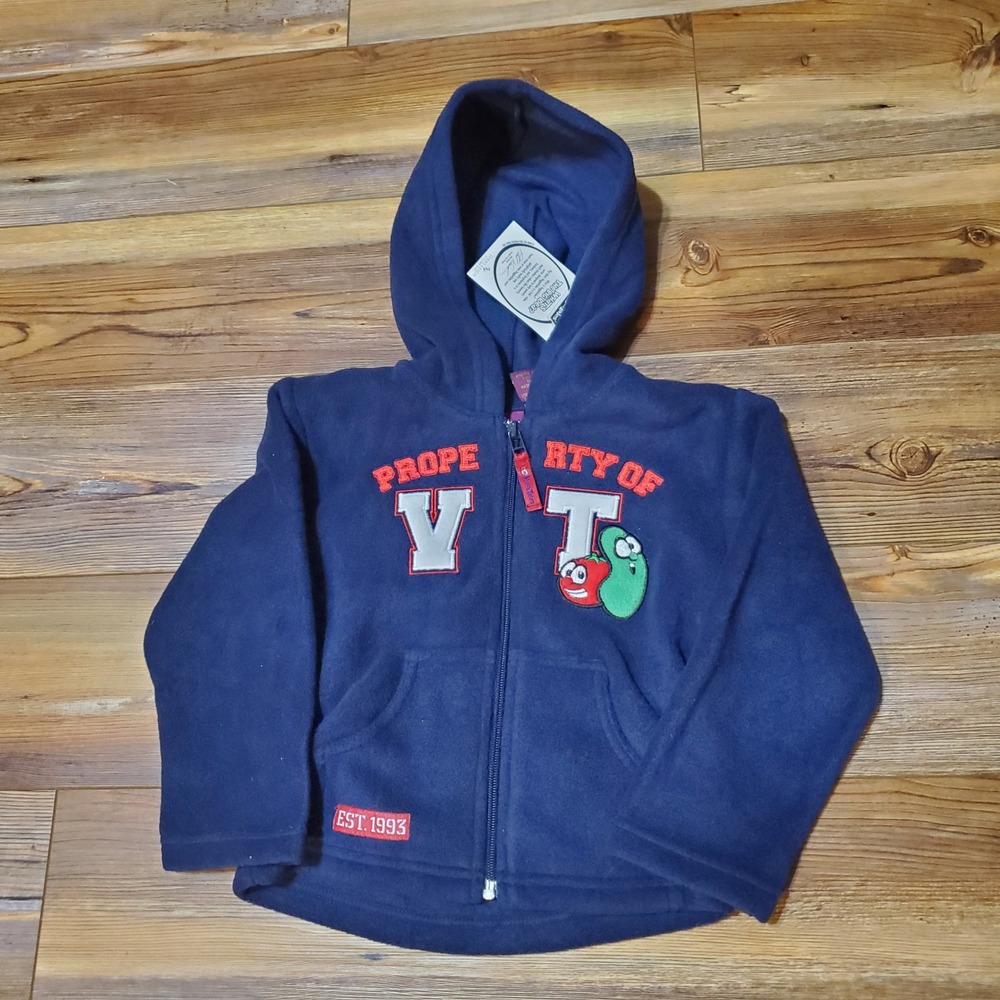 NWT RARE Vintage 90s VeggieTales 4T Veggie Wear Kids Fleece Zip Up Hoodie NEW